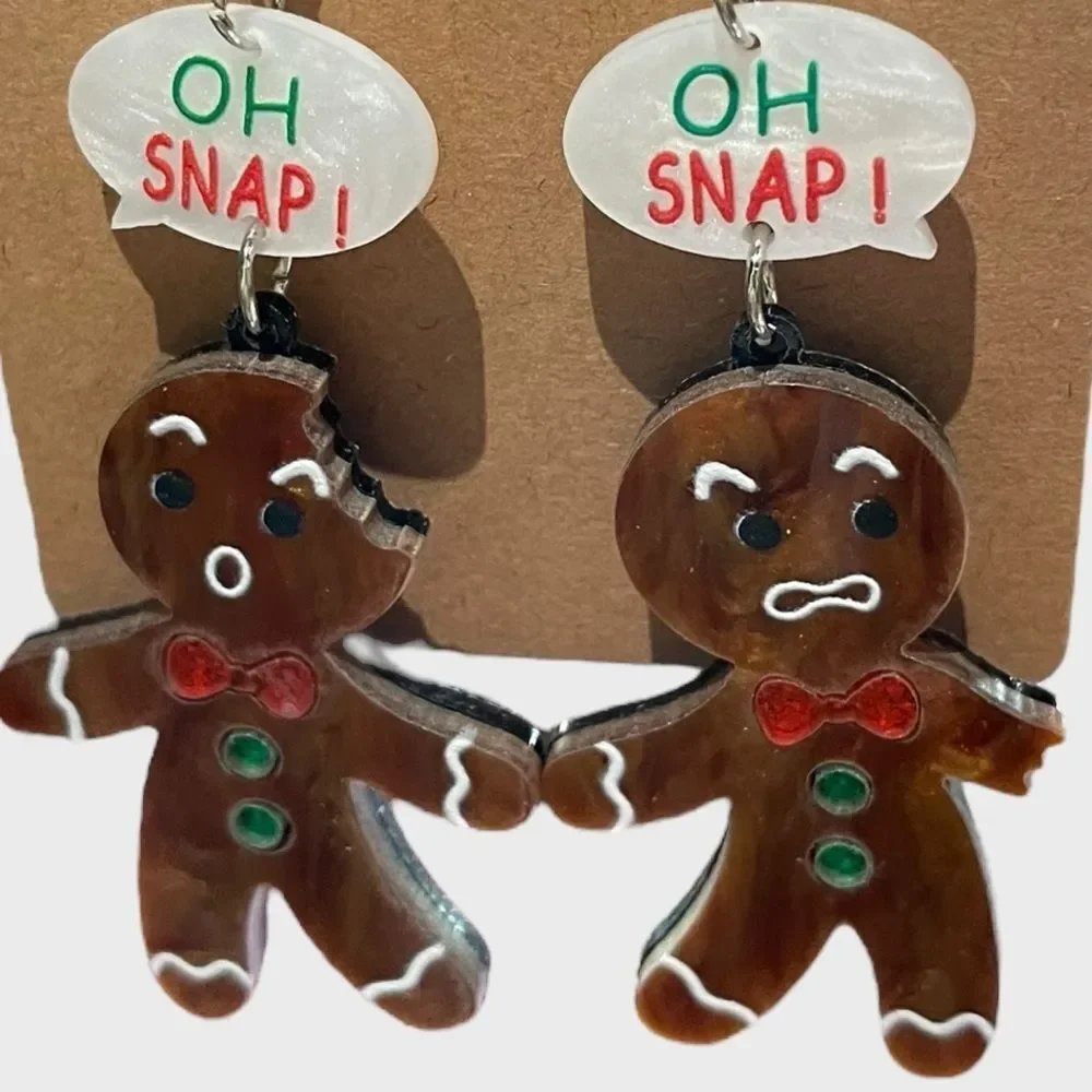 Oh Snap Gingerbread Christmas Dangle Earrings Holiday NWT